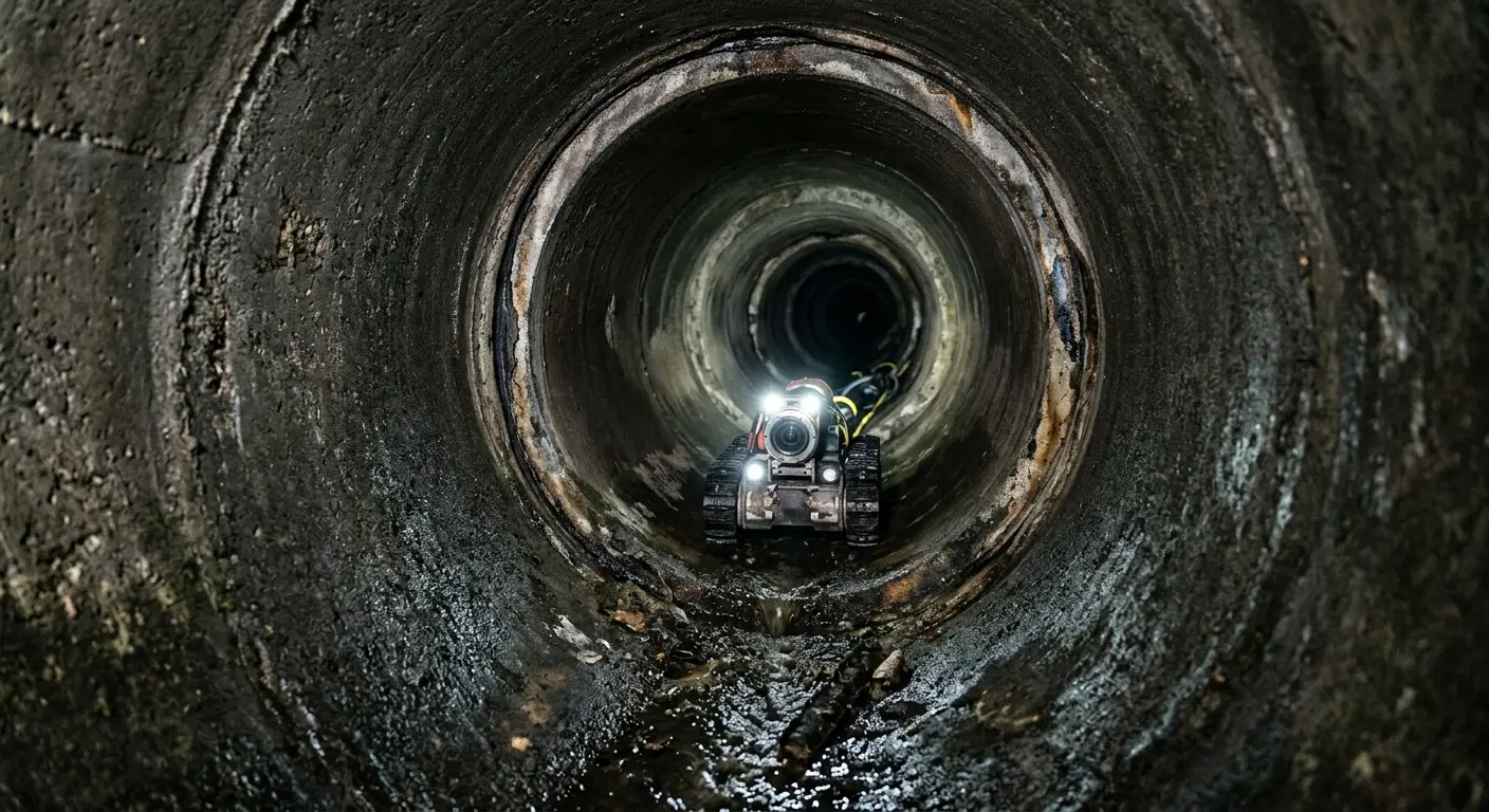 Robotic sewer camera inspecting pipe interior for Drain Snake Service in Farmersville
